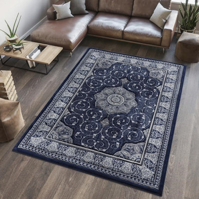 Abaseen 60x220 cm Navy Blue Royal Tabriz Rug Classic Oriental Rug 10mm Soft Pile Washable Area Rugs for Home and Office