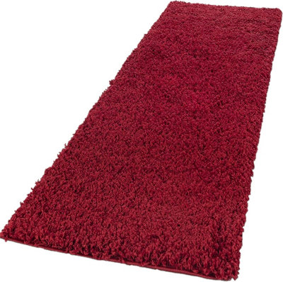 Abaseen 60x220 cm Red Thick Pile Soft Shaggy Modern Runner Rug DIY at B&Q