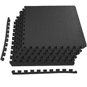 Abaseen 60x60cm, 12pc Black Leaf Interlocking Floor Mats 48 SQ FT Exercise Mats, Gym Flooring Mat, Under Pool Mats EVA Floor Tiles