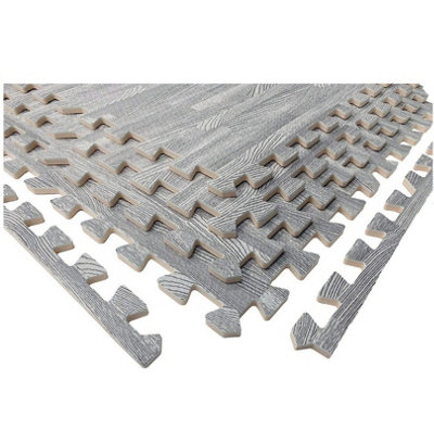 Abaseen 60x60cm 8pc Grey Wooden Effect Interlocking Floor Mats 32