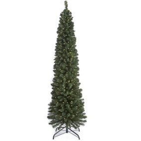 Abaseen 6FT Green Pre-Lit Pencil Slim Artificial Christmas Tree 170LEDs Xmas Tree 555 Tips