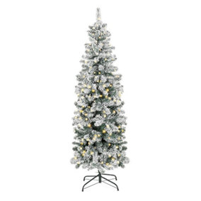 Abaseen 7FT Green Pre-Lit Pencil Slim Snow Tipped Artificial Christmas Tree 220 LEDs, Xmas Tree with 820 Tips