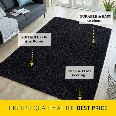 Abaseen 80x150 cm Anthracite Shaggy Rug - Soft Touch Thick Pile Modern Rugs - Washable Area Rugs for Home and Office