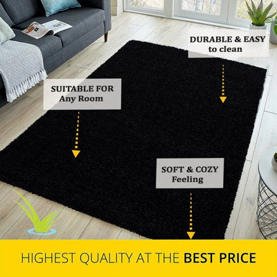 Abaseen 80x150 cm Black Shaggy Rug - Soft Touch Thick Pile Modern Rugs - Washable Area Rugs for Home and Office