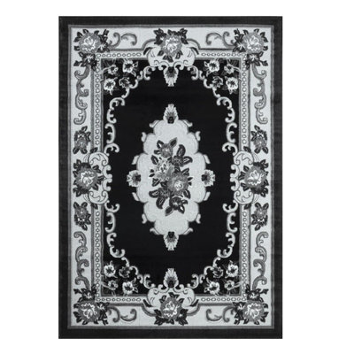 Abaseen 80x320 cm Black Gewels Traditional Rug Classic Oriental Rug 10mm Soft Pile Washable Area Rugs for Home and Office