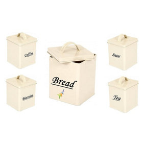 Abaseen Cream Kitchen Canister Tin Set Includes Bread Biscuit Tea Coffee & Sugar