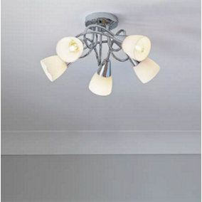 Abaseen Curico 5 Light Glass Ceiling Light - Polished Chrome Ceiling Light with Frosted Glass
