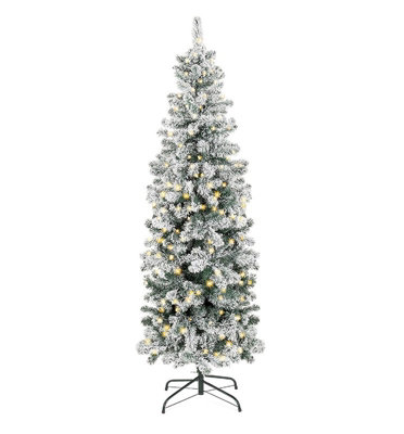 Abaseen Green 6ft Prelit Pencil Slim Snow Tipped Artificial Christmas Tree 170 LEDs, Xmas Tree with 500 Tips