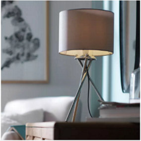 Abaseen Grey and Chrome Tripod Table Lamp - Modern Tripod Table Lamp
