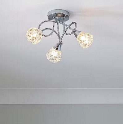 Abaseen Home Dico 3 Light Ceiling Light Chrome & Glass Elegant Flush