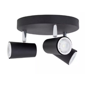 Abaseen Matt Black 3 Light Spotlight Plate - Adjustable Round Plate Ceiling Spotlight