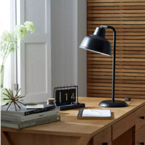 Abaseen Matt Black Metal Benson Table Lamp - Modern Lamp for Home and Office