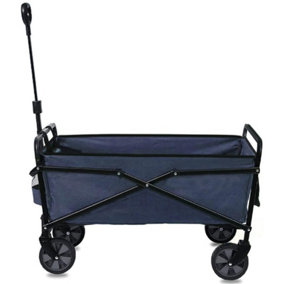 Abaseen Navy Foldable Garden Trolley Heavy Duty Folding Cart Trolley on Wheels with Adjustable Handle and 80Kg Weight Capacity