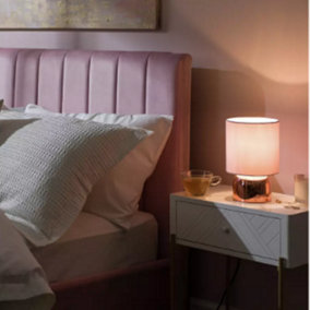Abaseen Pair of Touch Table Lamp - Contemporary Rose Gold and Blush Pink Lighting Duo