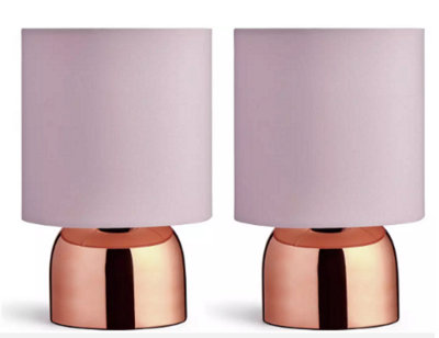 Abaseen Pair of Touch Table Lamp - Contemporary Rose Gold and Blush Pink Lighting Duo