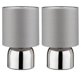 Abaseen Pair of Touch Table Lamps - Contemporary Flint Grey and Chrome Lighting Duo