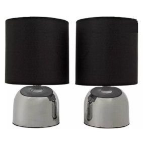 Abaseen Pair of Touch Table Lamps - Contemporary Jet Black and Chrome Lighting Duo