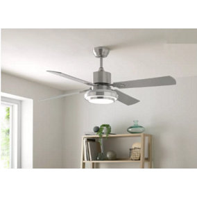 Abaseen Satin Nickel Ceiling Fan with Light 4 Blades Remote Control With LED Lightning Indoor Modern Fan