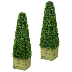 Abaseen set of 2,  3ft Pyramid Cones Indoor Outdoor artificial trees Topiary Plants with Natural Trunk & Leaves-Green
