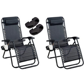 Abaseen Set of 2 Sun Lounger Zero Gravity Chairs, Garden Folding Reclining Chairs With Cup And Phone Holder
