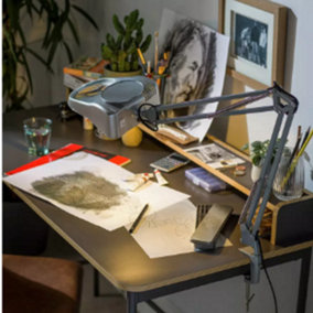 Abaseen Silver Magnifier Swing Arm Desk Lamp -  Table lamp with Swing Arm, Clamp Magnifier and Light