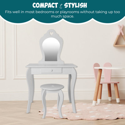 Abaseen White Amelia Vanity Set Dressing Table with Mirror Stool