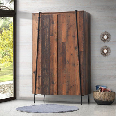 Abbey 2 Door Double Wardrobe Bedroom Furniture Rustic Industrial Oak Effect