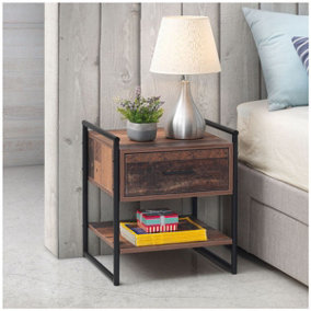 Abbey Bedside Cabinet Bedroom Furniture Nightstand Table 1 Drawer Rustic Urban