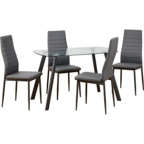 Abbey Dining Table In Grey with 4 Faux Leather Chairs