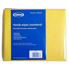 Abbey Disposable J Cloths Non Woven Wipes Packet of 50 (Yellow)