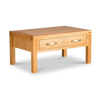 Abbey Light Oak 85cm Large Rectangular Coffee Table with  Drawer - By Roseland Furniture