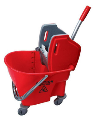 Abbey Professional Kentucky Mop Handle and Bucket Kit with Two 450 Gram Kentucky Mop Heads (Red)