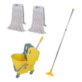 Abbey Professional Kentucky Mop Handle and Bucket Kit with Two 450 Gram Kentucky Mop Heads (Yellow)