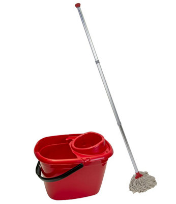 Abbey Professional Mop and Bucket Kit with two mop heads, Red DIY at B&Q
