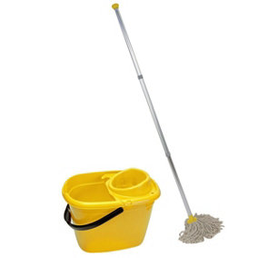 Abbey Professional Mop and Bucket Kit with two mop heads, Yellow