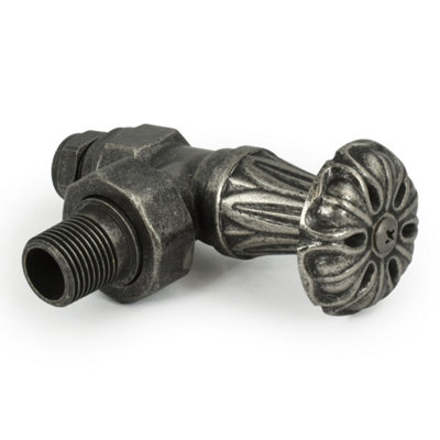 Abbey Radiator Valve and Lock-Shield - Pewter (Angled Manual)