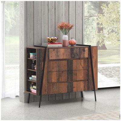 Abbey Rustic Chest of Drawers 4 Drawer Bedroom Living Room Storage Industrial