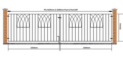 ABBI Metal Scroll Driveway Gate 3264mm GAP x 812mm High ABZP13