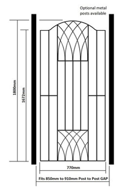 ABBI Metal Tall Bow Top Garden Gate 880mm GAP x 1798mm High VETB