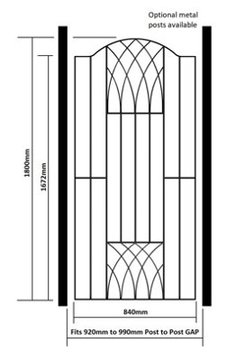 ABBI Metal Tall Bow Top Garden Gate 955mm GAP x 1798mm High VETC