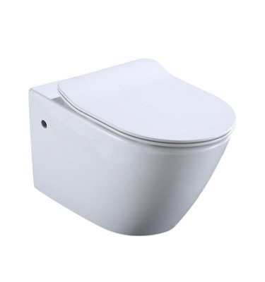 Abel White Rimless Wall Hung WC Toilet Pan with Soft Close Seat