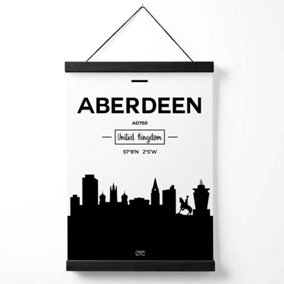 Aberdeen Black and White City Skyline Medium Poster with Black Hanger
