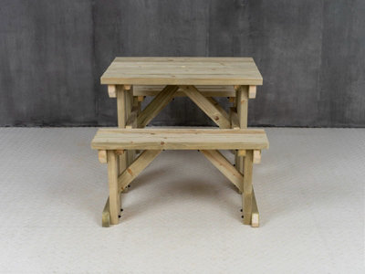 Abies wooden picnic bench and table set, outdoor dining set (3ft, Natural finish)