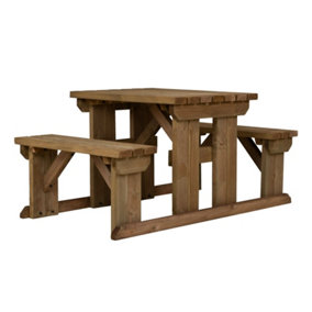 Abies wooden picnic bench and table set, outdoor dining set (3ft, Rustic brown)