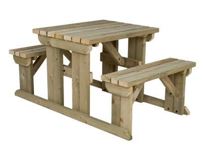 Abies wooden picnic bench and table set, outdoor dining set (4ft, Natural finish)