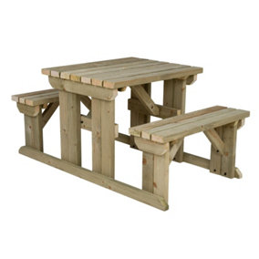 Abies wooden picnic bench and table set, outdoor dining set (4ft, Natural finish)