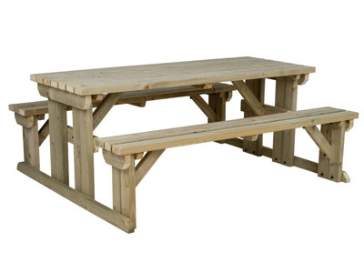 Abies wooden picnic bench and table set, outdoor dining set (5ft, Natural finish)