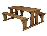 Abies wooden picnic bench and table set, outdoor dining set (5ft, Rustic brown)