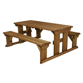 Abies wooden picnic bench and table set, outdoor dining set (5ft, Rustic brown)