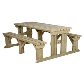 Abies wooden picnic bench and table set, outdoor dining set (8ft, Natural finish)